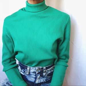 Very Rare Vintage Kelly Green Turtleneck Zip Up
